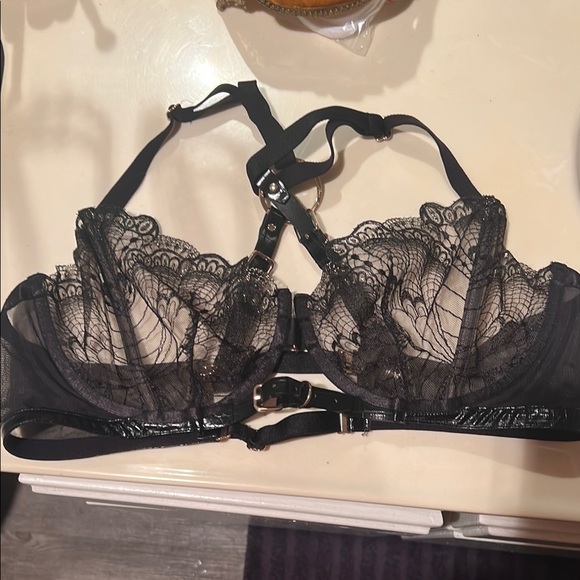 Black Lace Balconette Bra with Adjustable Straps